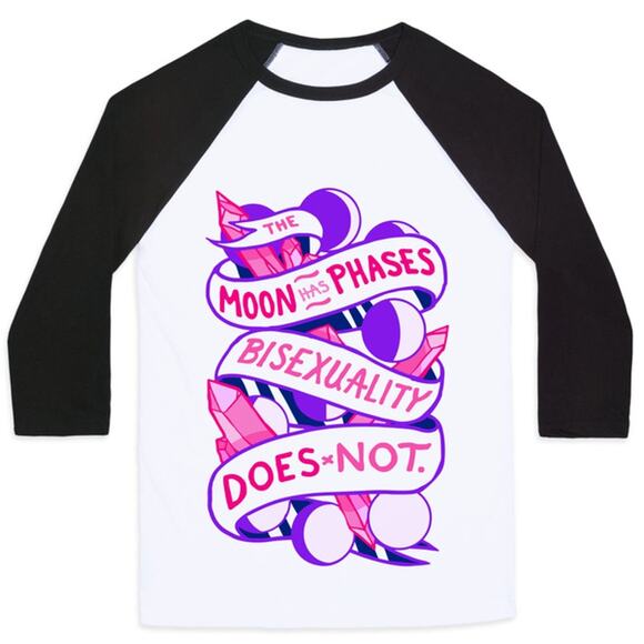 LookHUMAN The Moon Has Phases Bisexuality Does Not Long Sleeve Baseball Tee L - Picture 8 of 8